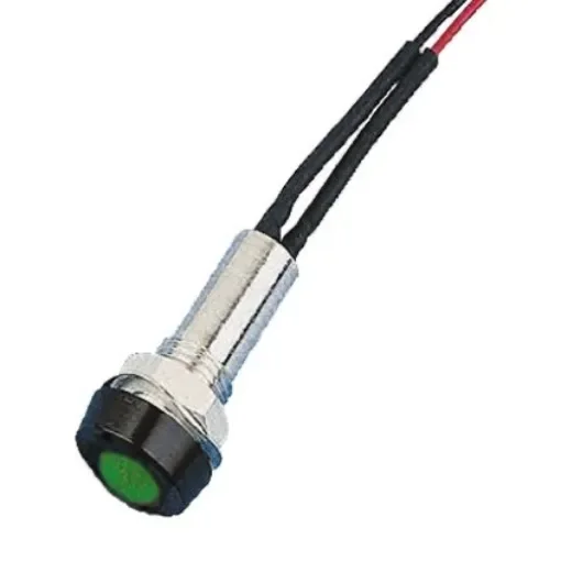 Oxley Green Panel Mount Indicator, 12V, 8mm Mounting Hole Size, Lead Wires Termination, IP68 - STR/LH/8/12/FL30/GN product image