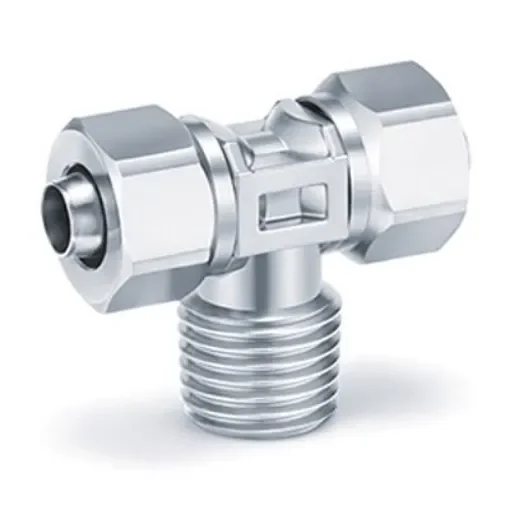 SMC KFG Series Branch Tee, 4 mm to R 1/4 Male, Threaded-to-Tube Connection Style, KFG2T0425-02S product image