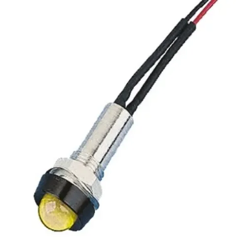 Oxley Yellow Panel Mount Indicator, 230V ac, 8mm Mounting Hole Size, Lead Wires Termination, IP67 - STR/LH/8/230/FL30/YW product image