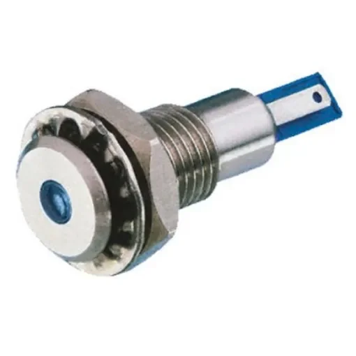 Bulgin Blue Panel Mount Indicator, 12V dc, 12.2mm Mounting Hole Size, Solder Tab Termination, IP67 - DX0505/BL/12 product image
