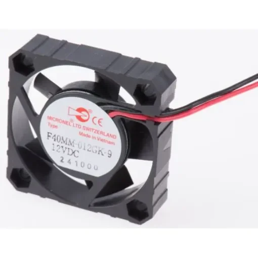 Micronel F40 Series Axial Fan, 12 V dc, DC Operation, 9.25m³/h, 600mW, 80mA Max, 40 x 40 x 10mm - F40MM-012GK-9 product image