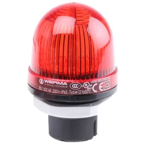 Werma EM 801 Series Red Steady Beacon, 230 V ac, Panel Mount, LED Bulb, IP65 - 801.100.68 product image