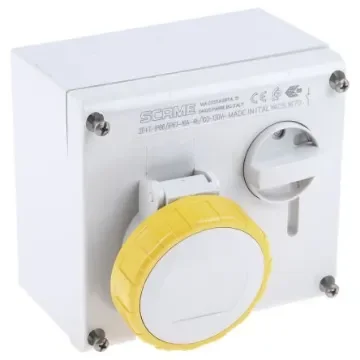 Scame Right Angle Switchable IP66, IP67 Industrial Interlock Socket 2P+E, Earthing Position 4h, 16A, 130 V - 505.1670 product image