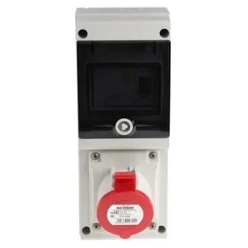 Scame, DOMINO IP44 Red Wall Mount 3P + E RCD Industrial Power Connector Socket, Rated At 32A, 415 V - 632.3216-R product image