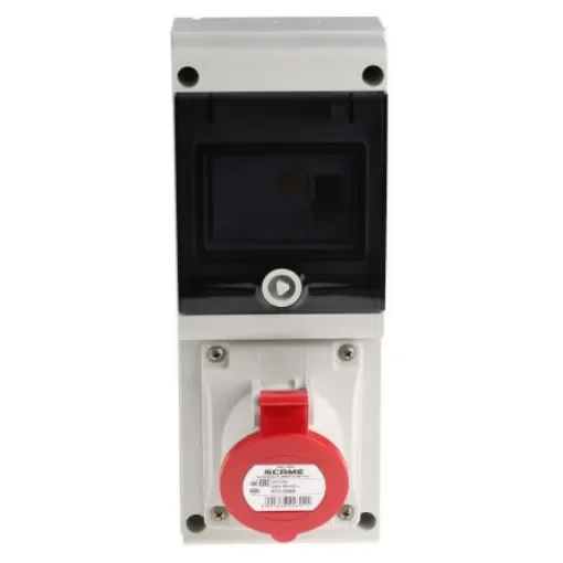 Scame, DOMINO IP44 Red Wall Mount 3P + E RCD Industrial Power Connector Socket, Rated At 32A, 415 V - 632.3216-R product image