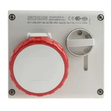 Scame Right Angle Switchable IP66, IP67 Industrial Interlock Socket 3P+E, Earthing Position 6h, 16A, 415 V - 505.1686 product image