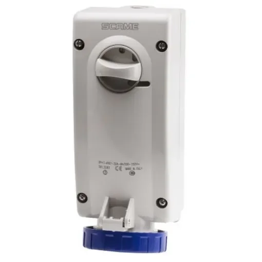Scame Switchable IP67 Industrial Interlock Socket 2P+E, Earthing Position 6h, 32A, 250 V - 561.3283 product image