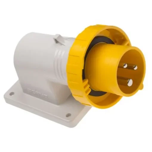 Scame IP66, IP67 Yellow Wall Mount 2P + E Right Angle Industrial Power Plug, Rated At 16A, 110 V - 410236 product image