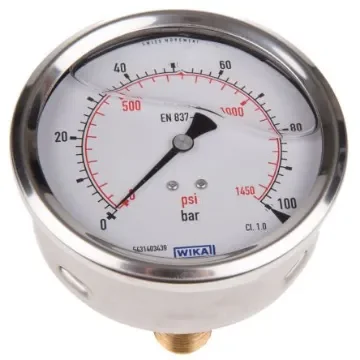 WIKA Analogue Pressure Gauge 100bar Back Entry 100mm Outside Diameter - 7656072 product image
