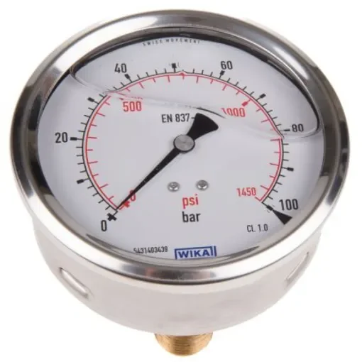 WIKA Analogue Pressure Gauge 100bar Back Entry 100mm Outside Diameter - 7656072 product image