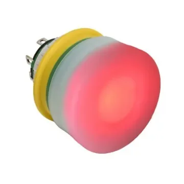 Idec XA1E Series Push Lock Turn Reset Emergency Stop Push Button, Panel Mount, 16mm Cutout, DPST, IP65, IP67, IP69K - XA1E-LV3SG02Q4WR product image