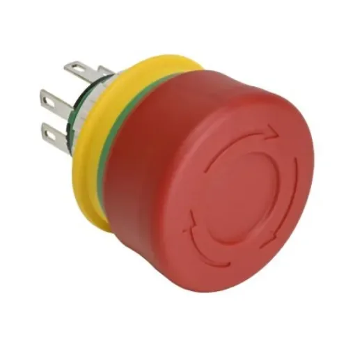 Idec XA1E Series Push Lock Turn Reset Emergency Stop Push Button, Panel Mount, 16mm Cutout, DPST, IP65, IP67, IP69K - XA1E-BV3SG02TR product image