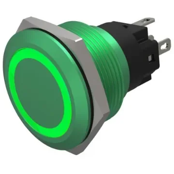 EAO Series 82 Series Illuminated Push Button Switch, Momentary, Flush Mount, 22mm Cutout, SPST, SPST, Green LED, 24V, - 82-6851.1134 product image