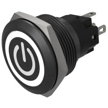 EAO Series 82 Series Illuminated Push Button Switch, Momentary, Flush Mount, 22mm Cutout, SPST, SPST, White LED, 24V, - 82-6951.1154.B002 product image