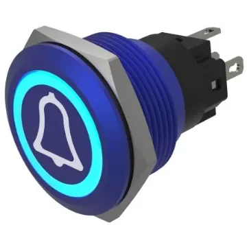 EAO Series 82 Series Illuminated Push Button Switch, Momentary, Flush Mount, 22mm Cutout, SPST, SPST, Blue LED, 24V, - 82-6451.1124.B005 product image