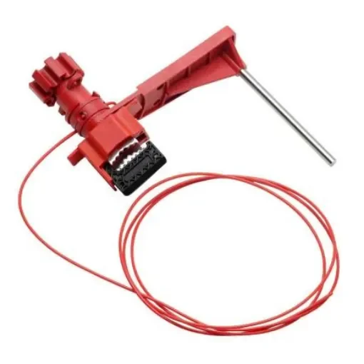 Brady Red 1-Lock Brass, Stainless Steel Universal Valve Lockout, 9.91mm Shackle - LARGE UNIV VALVE LOCKOUT W/ARM & 8' CABL product image