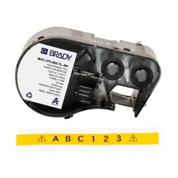 Brady B-595 Black on Yellow Label Printer Tape, 300 in Length, 0.375 in Width, 300in Label Length, 0.375in Label Width - M4C-375-595-YL-BK product image