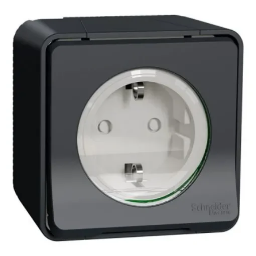 Schneider Electric MUR Black, White Plug Socket, 2P + E Poles, 16A, Indoor, Outdoor Use - MUR36034 product image