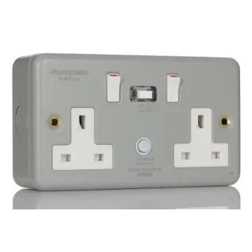 Powerbreaker PowerBreaker H 13A, BS Fixing, Passive, 2 Gang RCD Socket, Surface Mount , Switched, 230 V ac, Grey - K22MPAPN product image