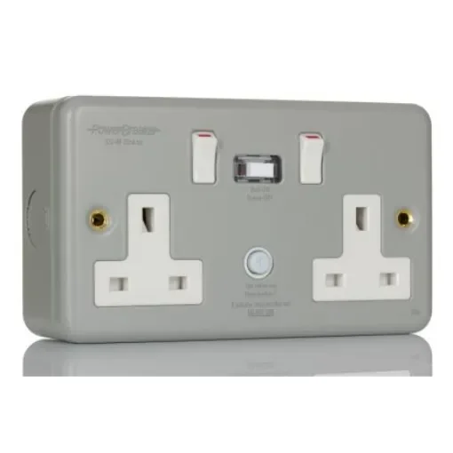 Powerbreaker PowerBreaker H 13A, BS Fixing, Passive, 2 Gang RCD Socket, Surface Mount , Switched, 230 V ac, Grey - K22MPAPN product image