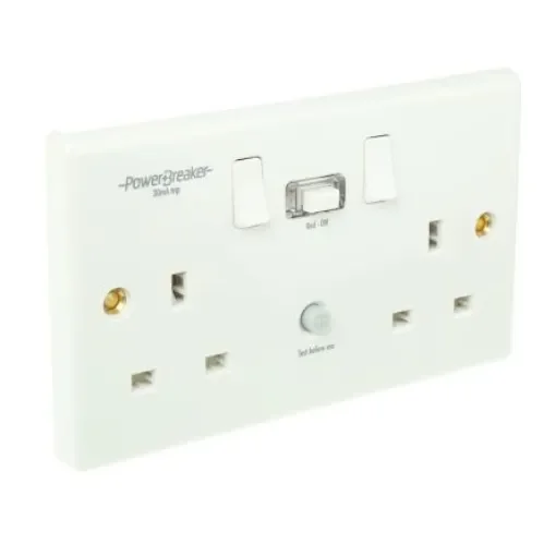 Powerbreaker PowerBreaker H 13A, BS Fixing, Passive, 2 Gang RCD Socket, Polycarbonate, Surface Mount , Switched, 230 V - K22WP-C product image