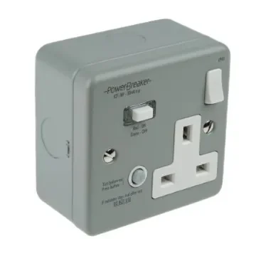 Powerbreaker PowerBreaker H 13A, BS Fixing, Passive, Single Gang RCD Socket, Surface Mount , Switched, 230 V ac, Grey - K21MP-C product image