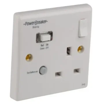 Powerbreaker PowerBreaker H 13A, BS Fixing, Passive, Single Gang RCD Socket, Polycarbonate, Surface Mount , Switched, - K21WP-C product image