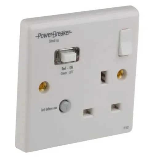 Powerbreaker PowerBreaker H 13A, BS Fixing, Passive, Single Gang RCD Socket, Polycarbonate, Surface Mount , Switched, - K21WP-C product image