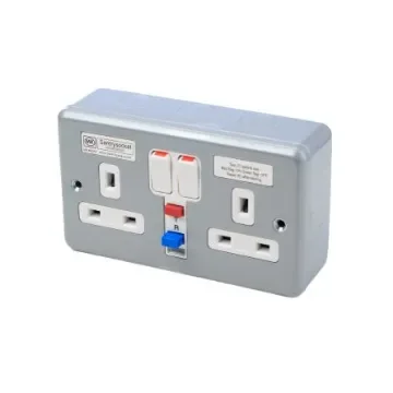 MK Electric 13A, BS Fixing, Active, 2 Gang RCD Socket, Steel, Surface Mount , Switched, 250 V ac, Grey - K6231 ALM product image