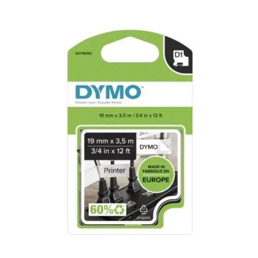 Dymo Black on White Label Printer Tape, 3.5 m Length, 19 mm Width - S0718050 product image