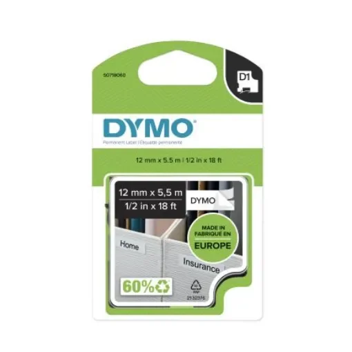 Dymo Black on White Label Printer Tape, 5.5 m Length, 12 mm Width - S0718060 product image