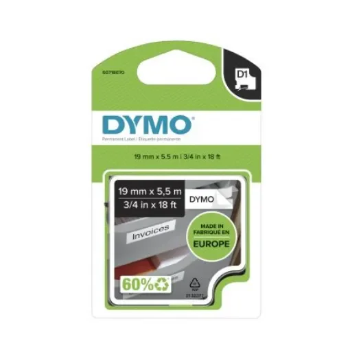 Dymo Black on White Label Printer Tape, 5.5 m Length, 19 mm Width - S0718070 product image
