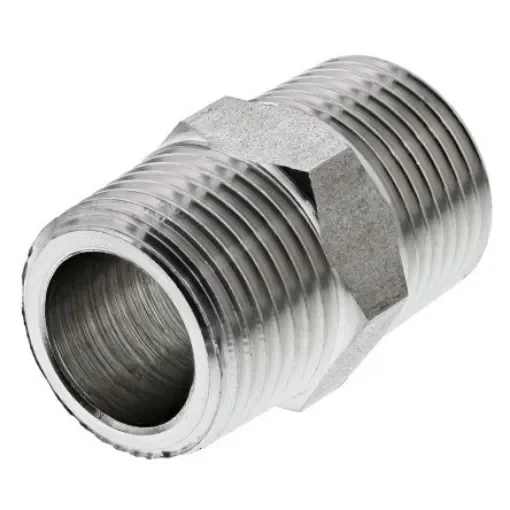 Legris Stainless Steel Pipe Fitting, Straight Hexagon Coupler, Male R 3/8in x Male R 3/8in - 1821 17 17 product image