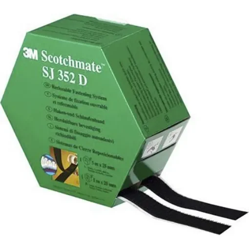 3M Black Hook & Loop Tape, 25mm x 5m - 3M SJ352D 25,4mm x 5m product image