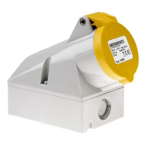 MENNEKES IP44 Yellow Wall Mount 3P Right Angle Socket, Rated At 16A, 110 V - 100 product image