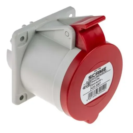 Scame IP44 Red Panel Mount 3P + N + E Industrial Power Socket, Rated At 32A, 415 V - 422.327 product image