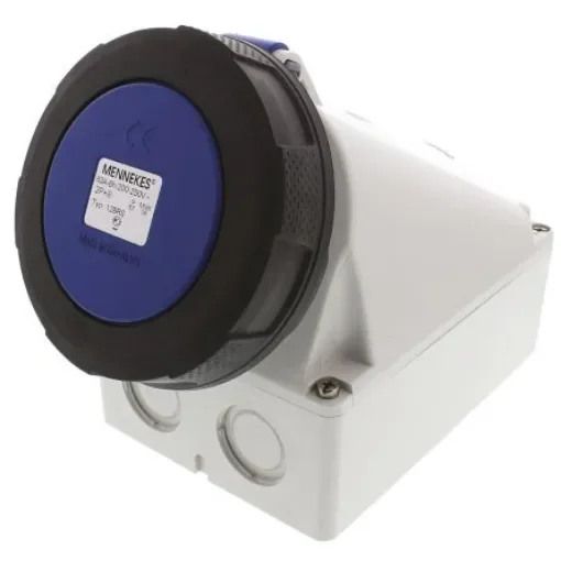 MENNEKES IP67 Blue Wall Mount 3P Right Angle Socket, Rated At 63A, 230 V - 128A product image