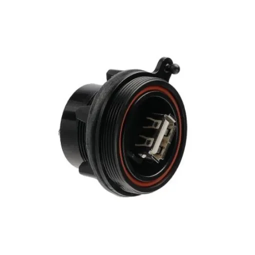 Bulgin Straight, Panel Mount, Socket- Single Port Type A 2.0 IP68, IP69K USB Connector - PX0842/A product image
