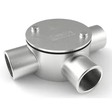 RS PRO 3 Way Tee Box, Conduit Fitting, 20mm Nominal Size, 316 Stainless Steel, Silver IP67 rating - 4711287 product image