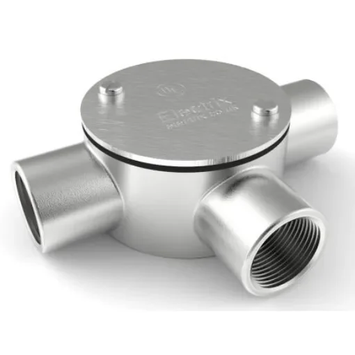 RS PRO 3 Way Tee Box, Conduit Fitting, 20mm Nominal Size, 316 Stainless Steel, Silver IP67 rating - 4711287 product image