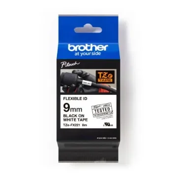 Brother Black on White Label Printer Tape, 8 m Length, 9 mm Width - TZE-FX221 product image