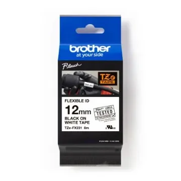 Brother Black on White Label Printer Tape, 8 m Length, 12 mm Width - TZE-FX231 product image