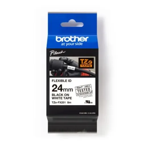 Brother Black on White Label Printer Tape, 8 m Length, 24 mm Width - TZE-FX251 product image