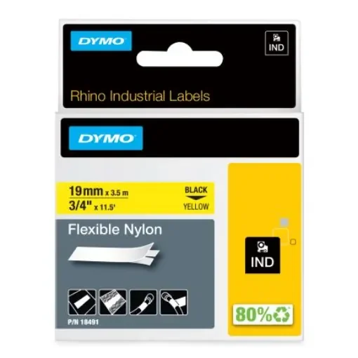Dymo Black on Yellow Label Printer Tape, 3.5 m Length, 19 mm Width - 18491 product image