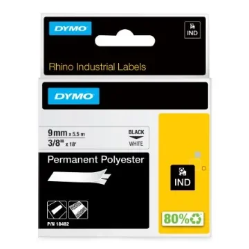 Dymo Black on White Label Printer Tape, 5.5 m Length, 9 mm Width - 18482 product image