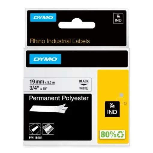 Dymo Black on White Label Printer Tape, 5.5 m Length, 19 mm Width - 18484 product image