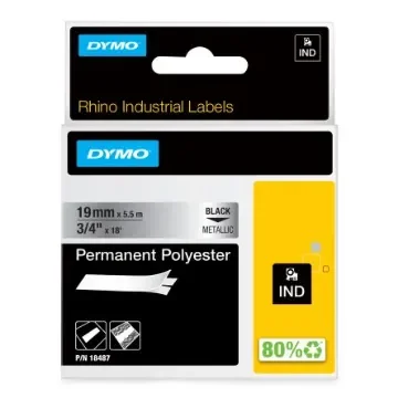 Dymo Black on Silver Label Printer Tape, 5.5 m Length, 19 mm Width - 18487 product image