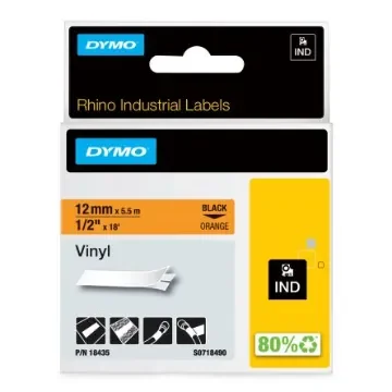 Dymo Black on Orange Label Printer Tape, 5.5 m Length, 12 mm Width - 18435 product image