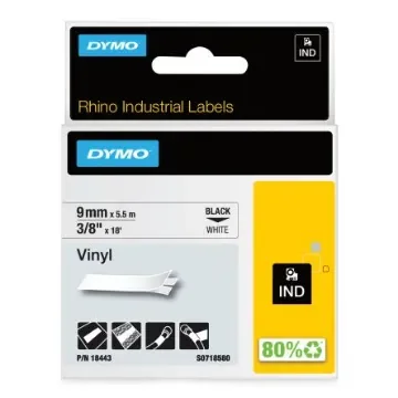 Dymo Black on White Label Printer Tape, 5.5 m Length, 9 mm Width - 18443 product image