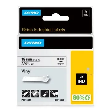 Dymo Black on White Label Printer Tape, 5.5 m Length, 19 mm Width - 18445 product image